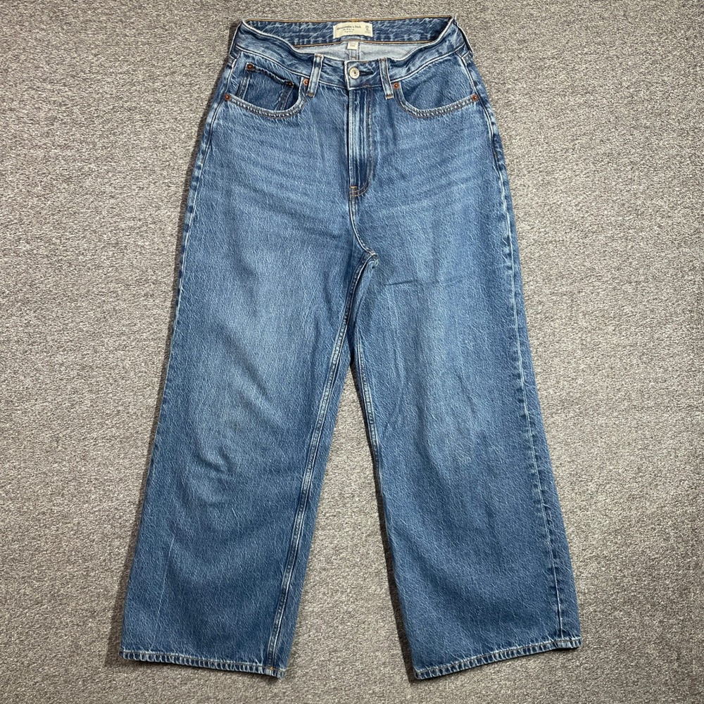 Abercrombie & Fitch Curve Love High Rise Wide Leg Jeans 25 0s Medium Wash Denim